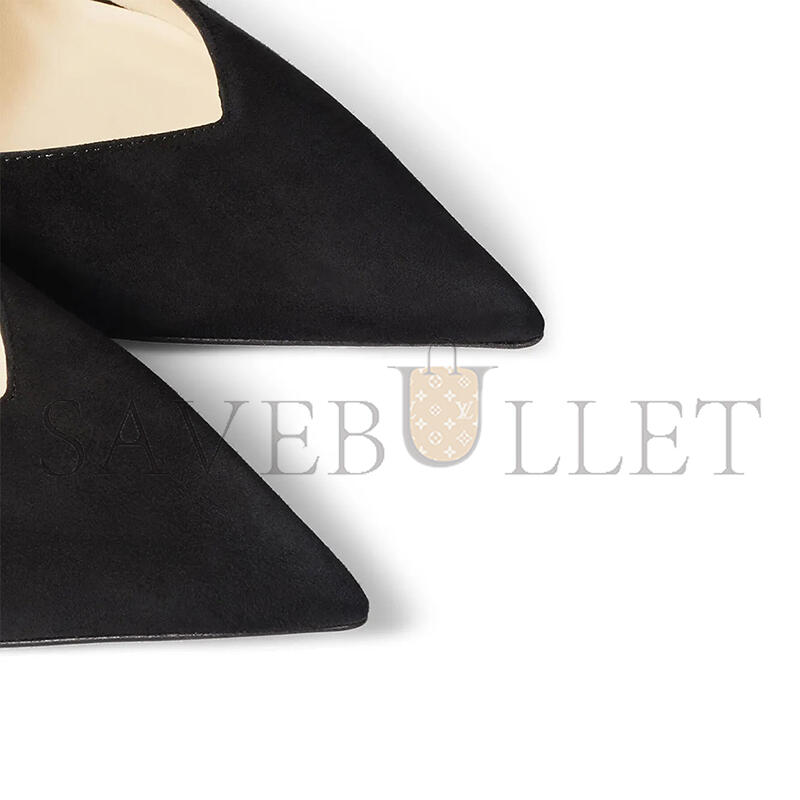 JIMMY CHOO SAEDA 100 BLACK SUEDE PUMPS WITH CRYSTAL EMBELLISHMENT SAEDA100EWA